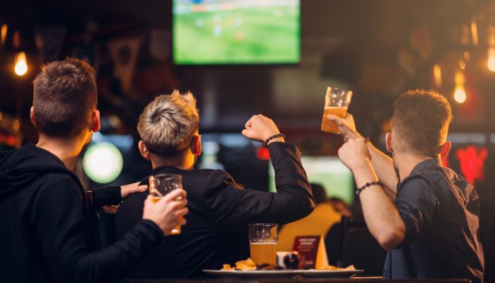 Friends socializing at a bar